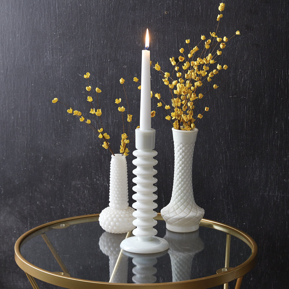 Ribbed Milk Glass Candle Taper