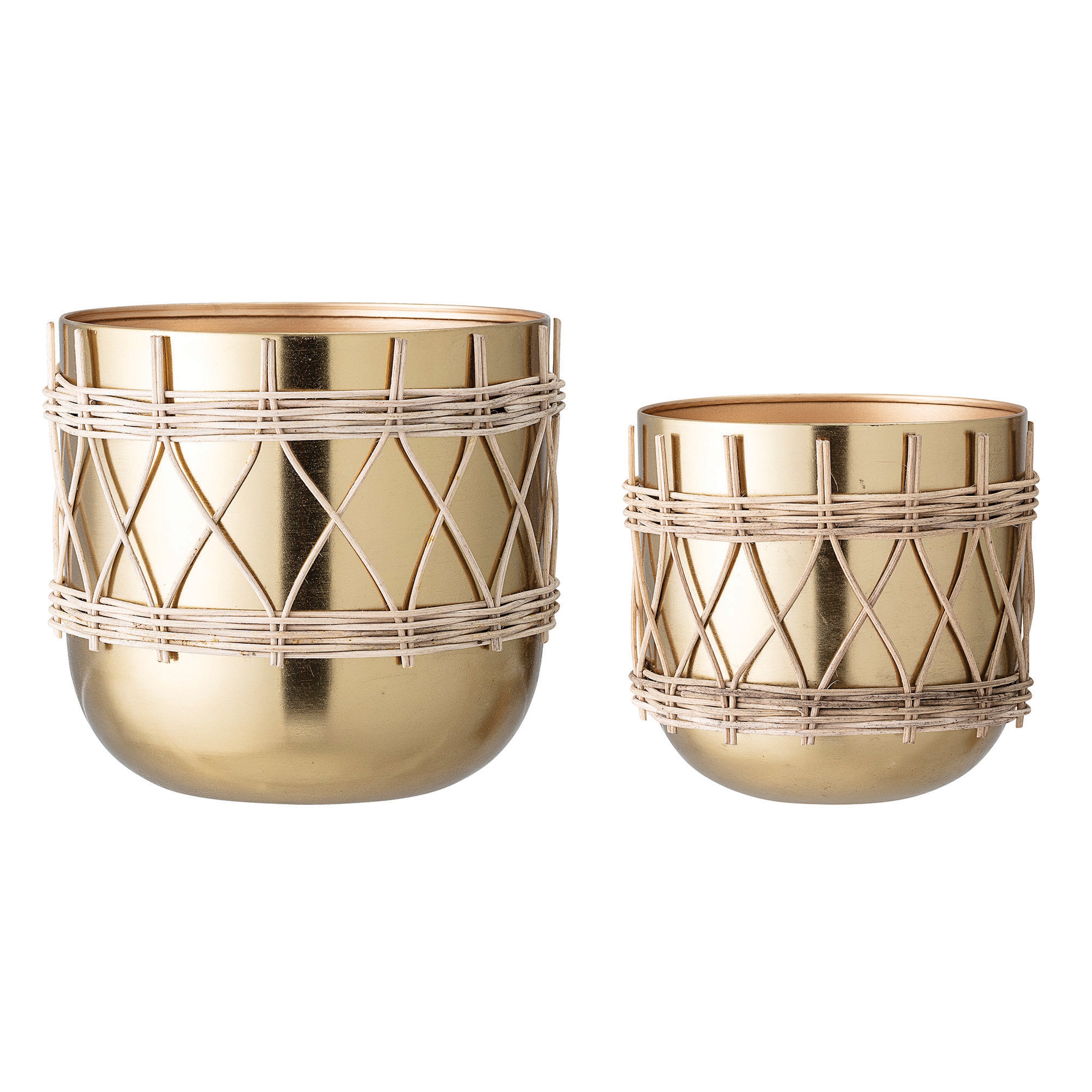 Gold Planters in Rattan Sleeve (Set of 2)