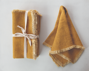 Linen Fringe Napkin Sets, (Mustard or Rust)