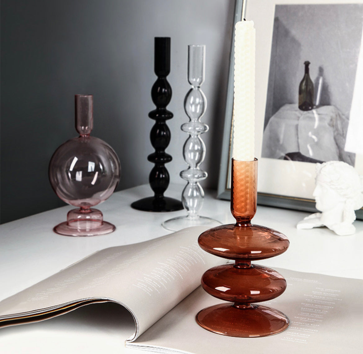 Brown Transparent Glass Candle Holder
