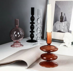 Brown Transparent Glass Candle Holder