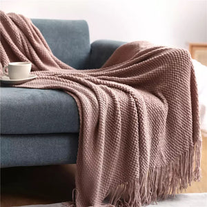 Knitted Fringe Throw Blanket