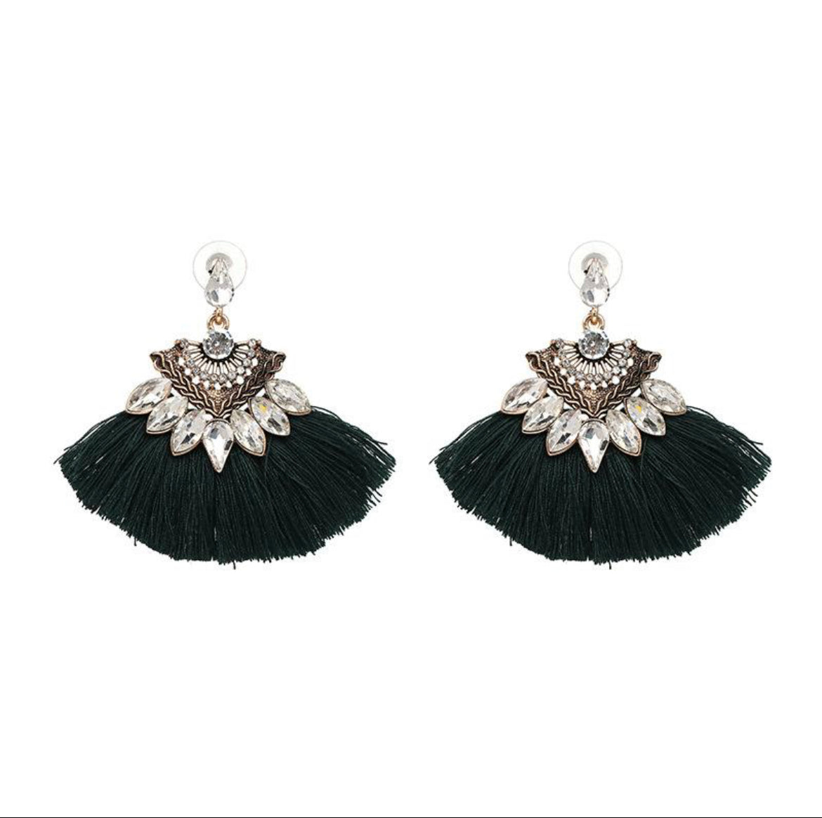 Black Fan-Out Tassel Earrings