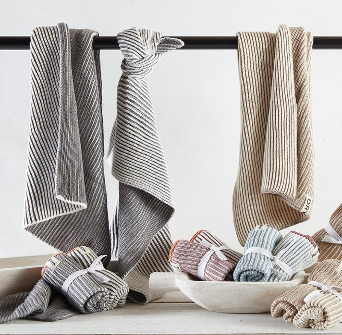 Set of 3 Lightweight Grey Kitchen Towels Handmade From Pure and Soft Washed  Linen. Striped Dish Towels. Eco Friendly Tea Towels With Stripes 
