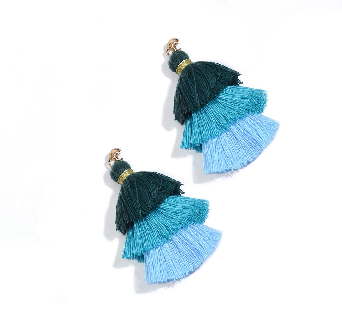 Boho Multi-Tassel Earring, Blue
