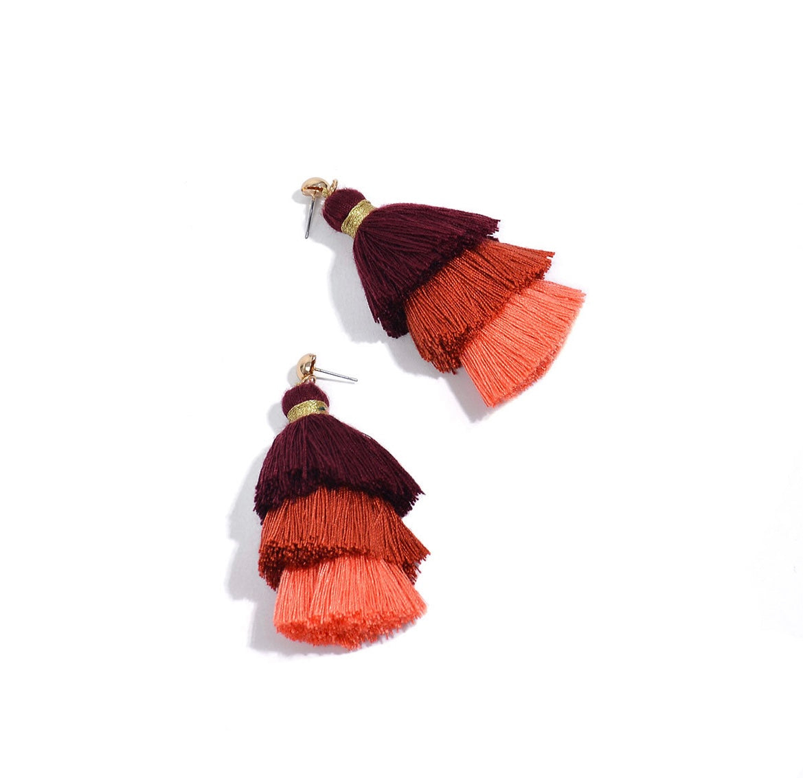 Boho Multi-Tassel Earring, Red
