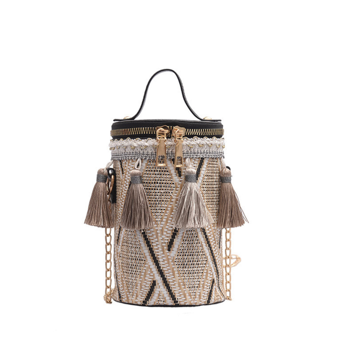 Tribal Cylinder Handbag, Black/ Cream