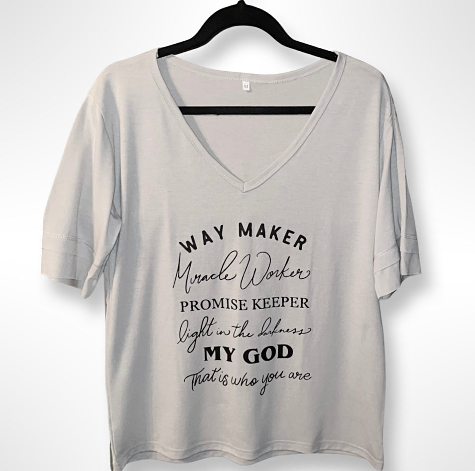 “Way Maker” V-Neck T-shirt, Grey