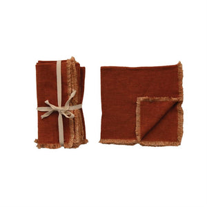 Linen Fringe Napkin Sets, (Mustard or Rust)
